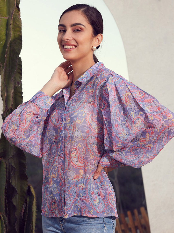 STREET 9 Lavender Comfort Paisley Printed Casual Shirt