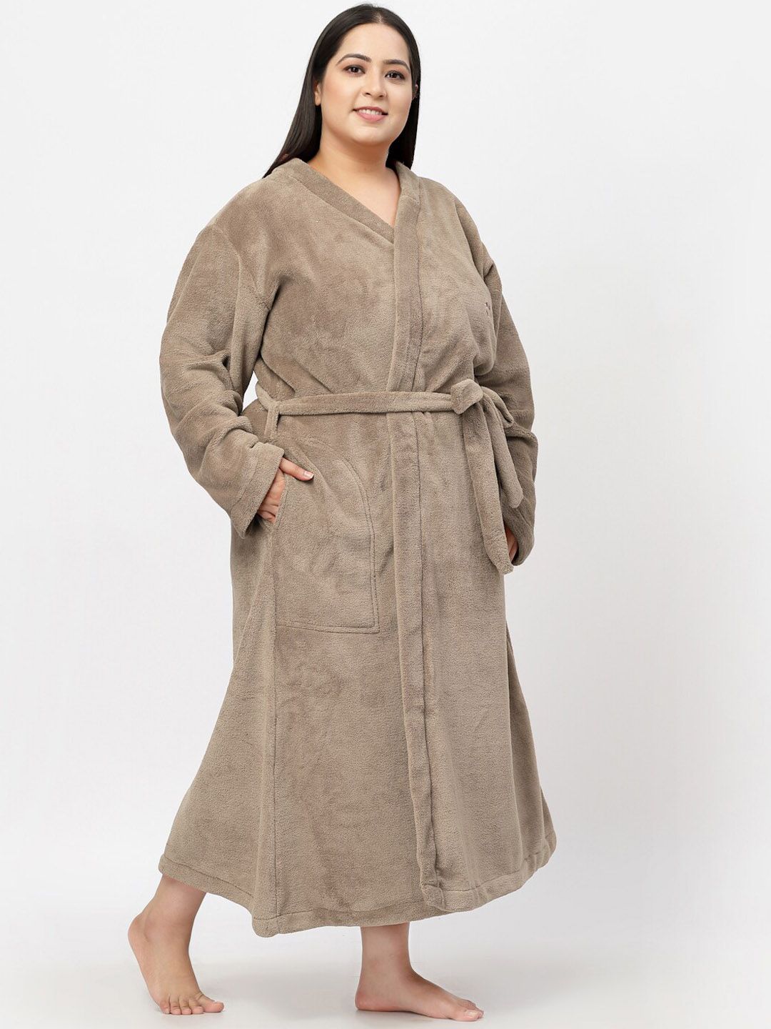 KLOTTHE Plus Size Women Woolen Bath Robe With Belt