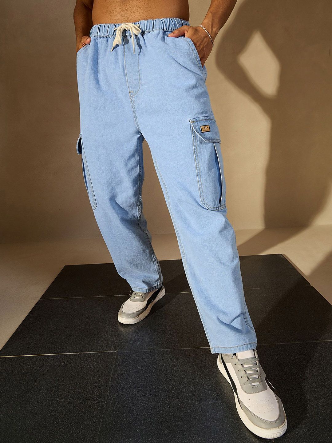 DENNISON Men Cotton High Rise Baggy Fit Cargo Jeans