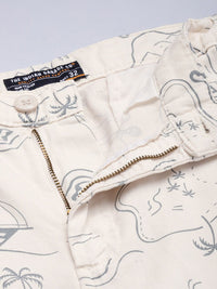 The Indian Garage Co Men Cream-Coloured Printed Slim Fit Cotton Chino Shorts
