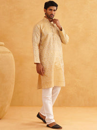SOJANYA Floral Woven Design Mandarin Collar Straight Kurta With Churidar