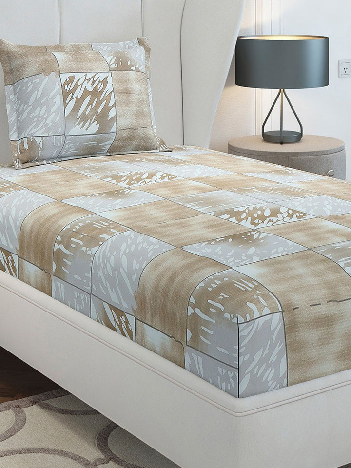 Monte Carlo Beige &amp; Grey Geometric Printed Cotton 104 TC Single Cadar Set-2.24mx 1.52m
