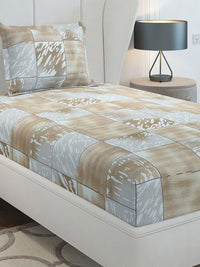 Monte Carlo Beige &amp; Grey Geometric Printed Cotton 104 TC Single Cadar Set-2.24mx 1.52m