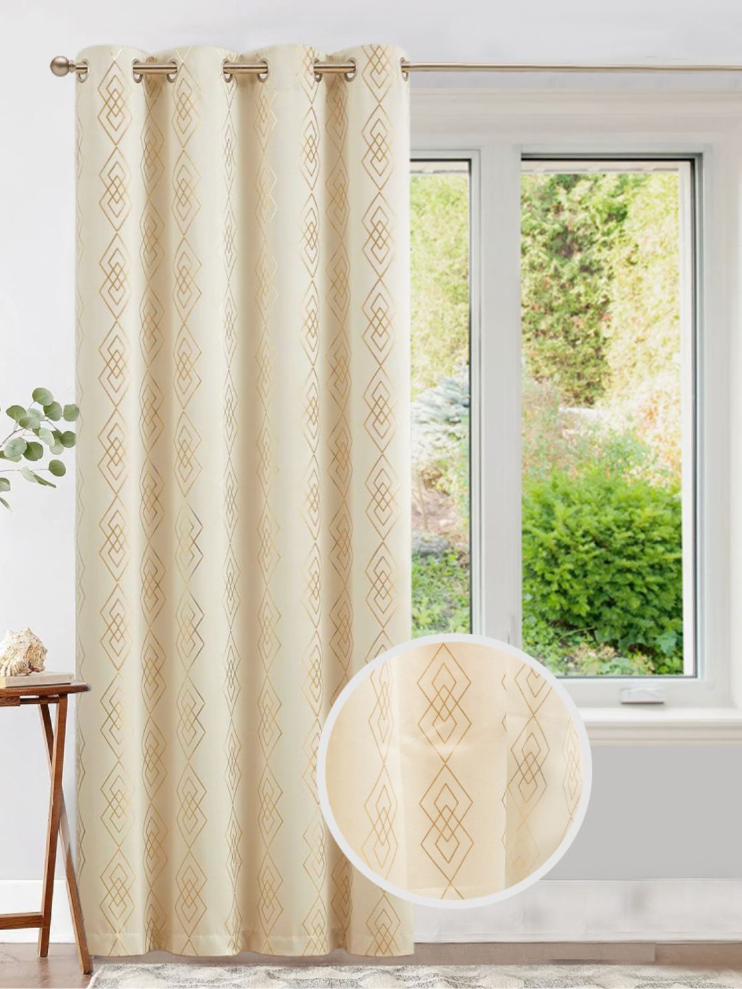 URBAN SPACE Beige & Yellow Geometric Printed Black Out Door Curtain