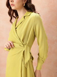 all about you Shirt Collar Cuffed Sleeves Wrap Dress