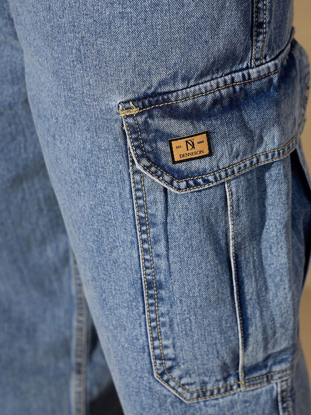 DENNISON Men Comfort Relaxed Fit High-Rise Pure Cotton Cargo Jeans