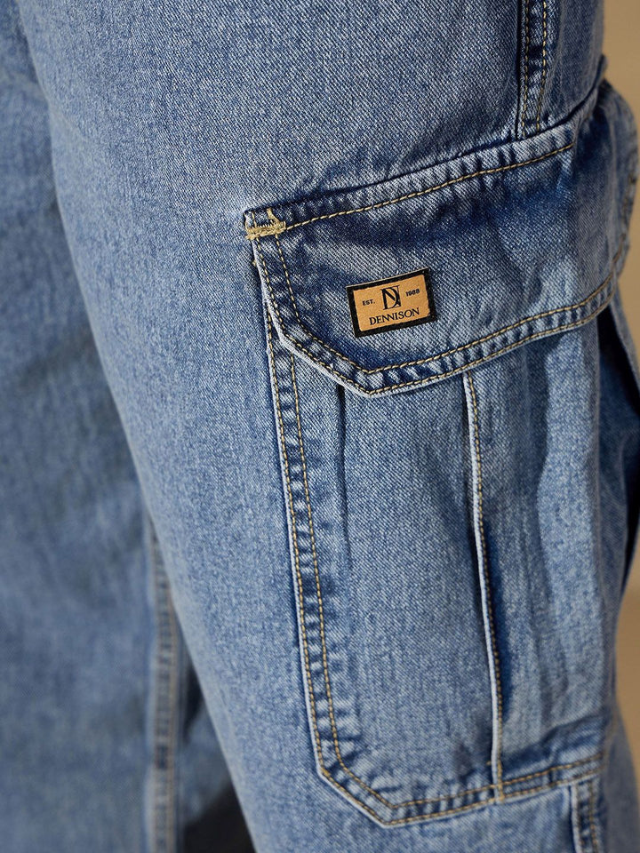 DENNISON Men Comfort Relaxed Fit High-Rise Pure Cotton Cargo Jeans