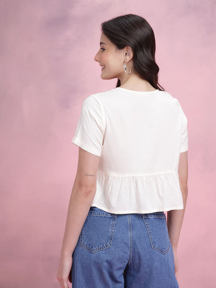 DressBerry Tie-up Detail Pleated Plunge Neck Regular Top