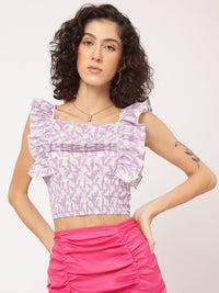DressBerry Lavender Love Printed Ruffled Smocked Crop Top