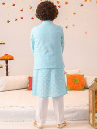 pspeaches Boys Striped Pure Cotton Kurta with Pyjamas & Nahru Jacket