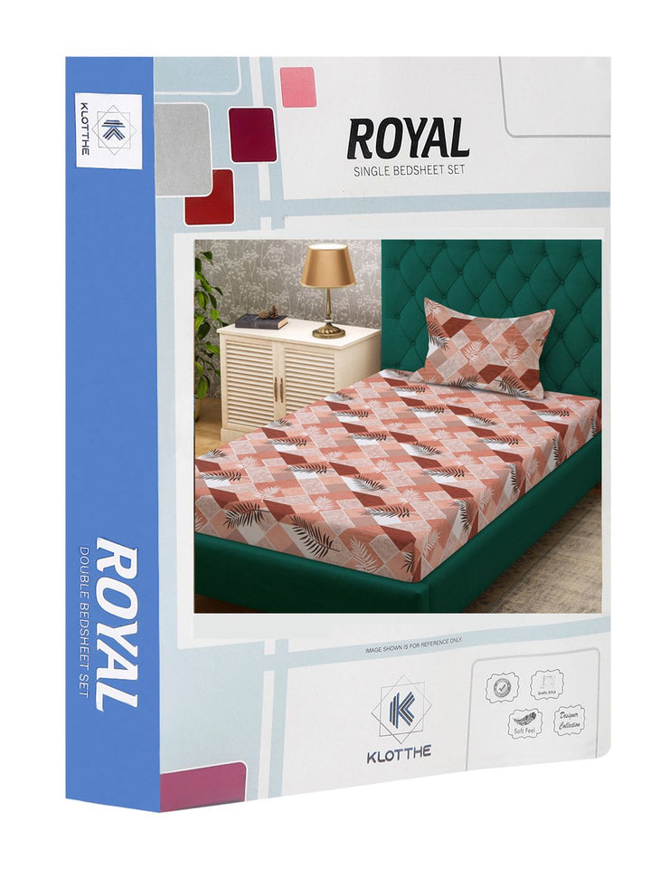 KLOTTHE Rust & White Printed Pure Cotton 400 TC Single Bedsheet With Pillow Cover
