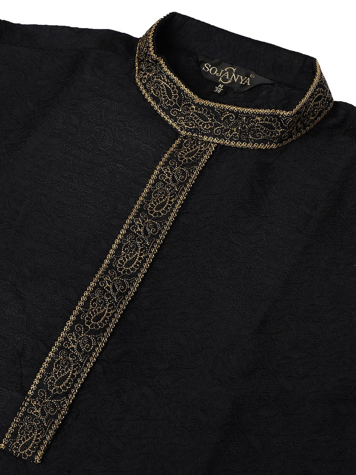 SOJANYA Paisley Woven Design Benang Kolar Mandarin Berfungsi Kurta Lurus