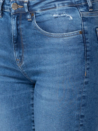 SPYKAR Women Light Blue Straight Fit Mildly Distressed Cotton Light Fade Jeans