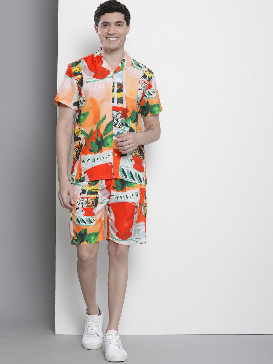 The Indian Garage Co Men Tropical Printed Short with Shirt