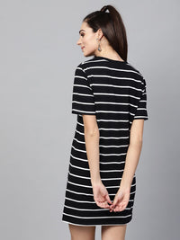 SASSAFRAS Black & White Striped T-shirt Dress