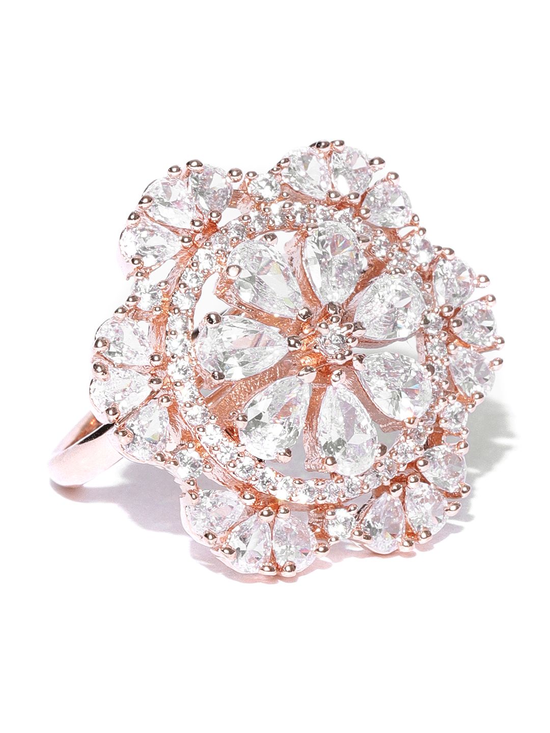 Cincin Jari Boleh Laras Zaveri Pearls Bersalut Emas CZ Bertampal Batu