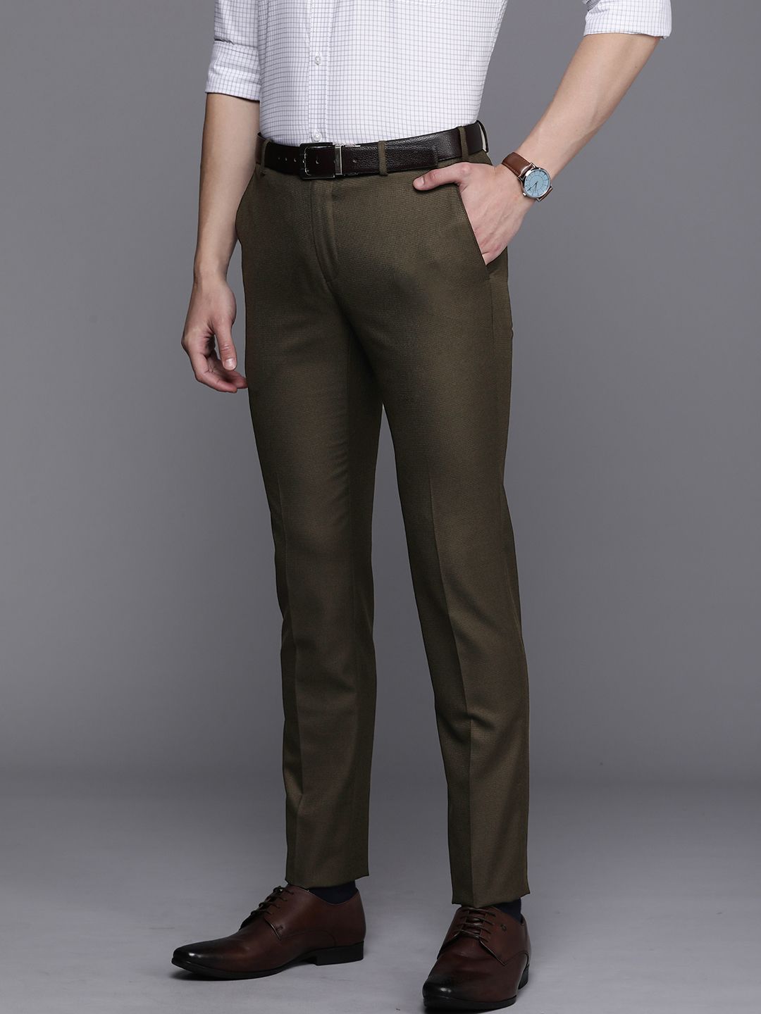 Raymond Men Textured Slim Fit Formal Trousers