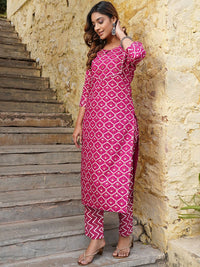 KALINI Keyhole Neck Ethnic Motifs Printed Regular Kurta with Trousers & With Dupatta