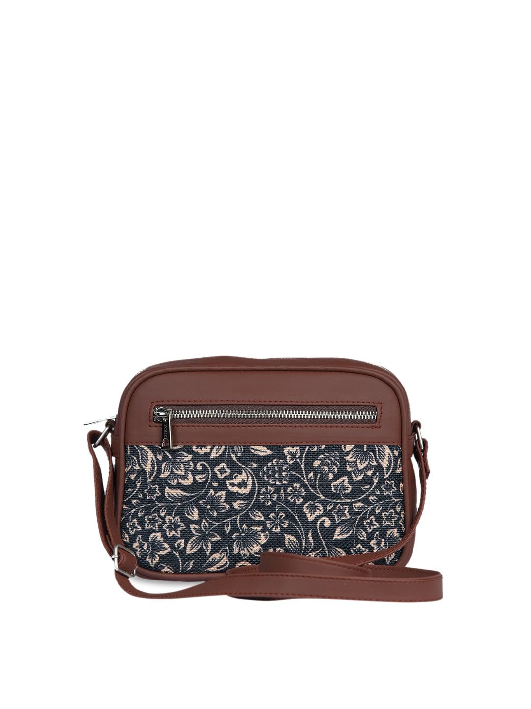 ZOUK Black & Beige Ethnic Motifs Woven Design Handcrafted Vegan Leather Sustainable Sling Bag