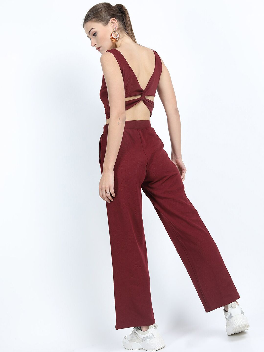 Tokyo Talkies Women Burgundy Crop Co-Ords