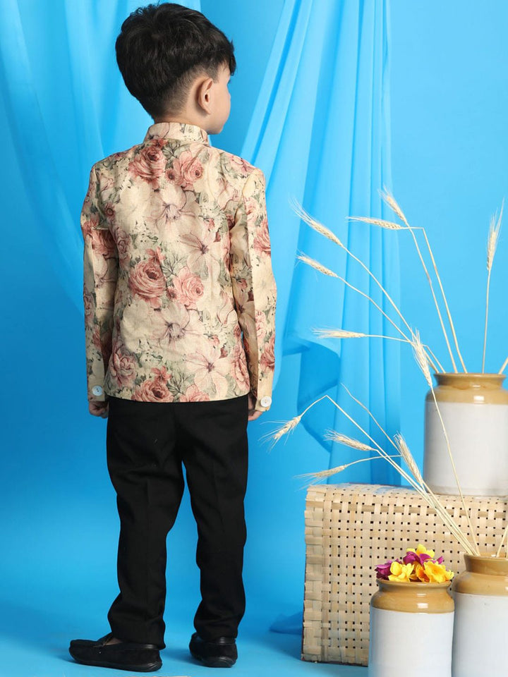 VASTRAMAY Boys Printed Slim-Fit Bandhgala Blazer