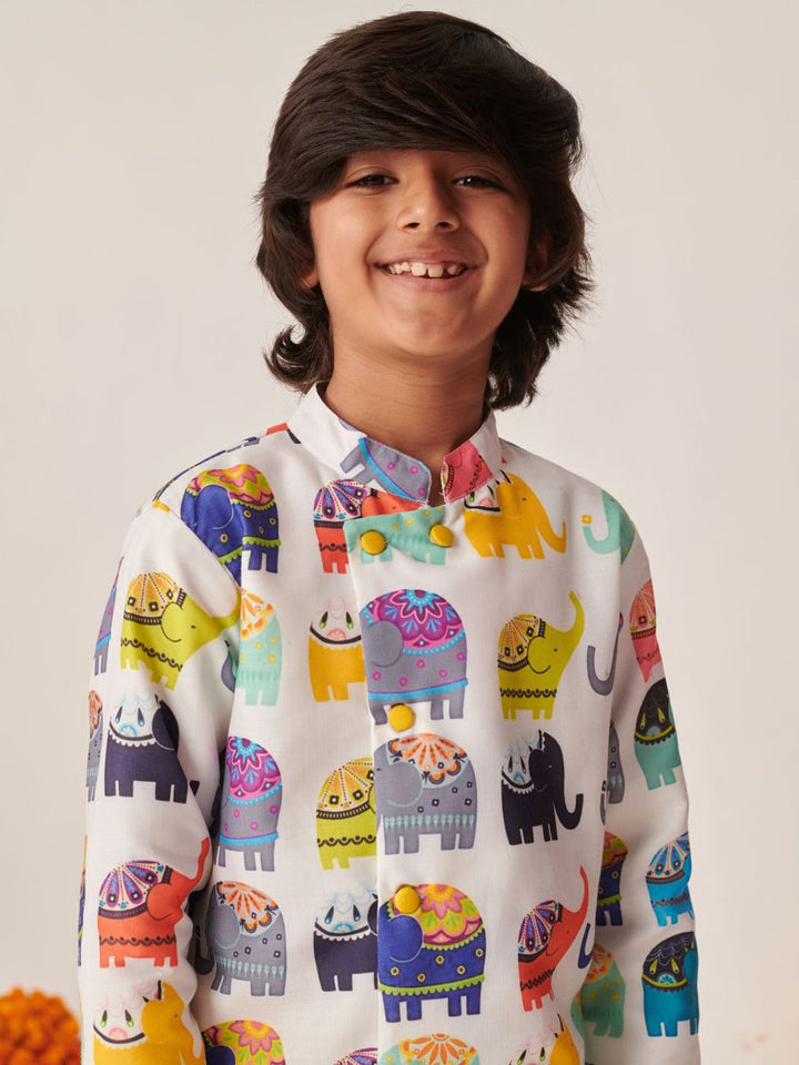 pspeaches Boys Animal Printed Angrakha Kurta with Dhoti Pants