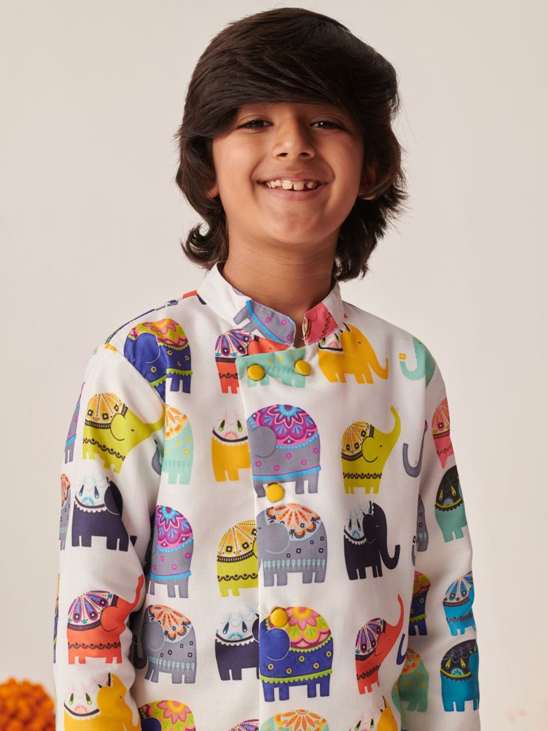 pspeaches Boys Animal Printed Angrakha Kurta with Dhoti Pants