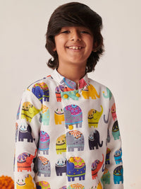 pspeaches Boys Animal Printed Angrakha Kurta with Dhoti Pants