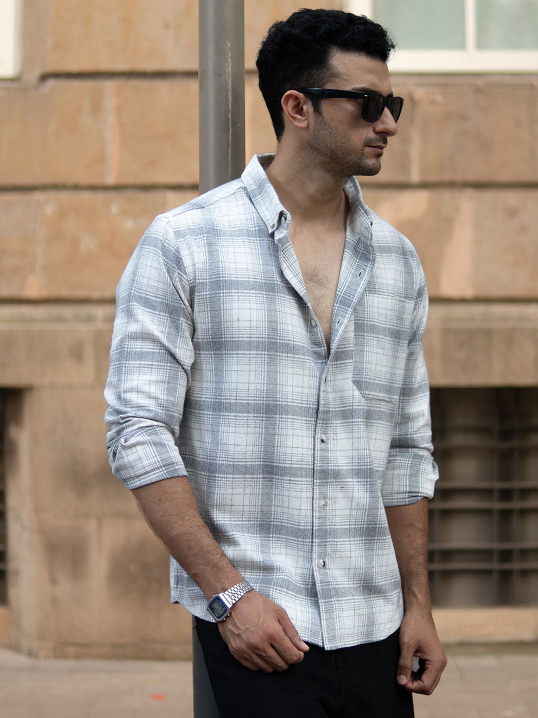 Powerlook SS25 Tartan Checked Pure Cotton Casual Shirt