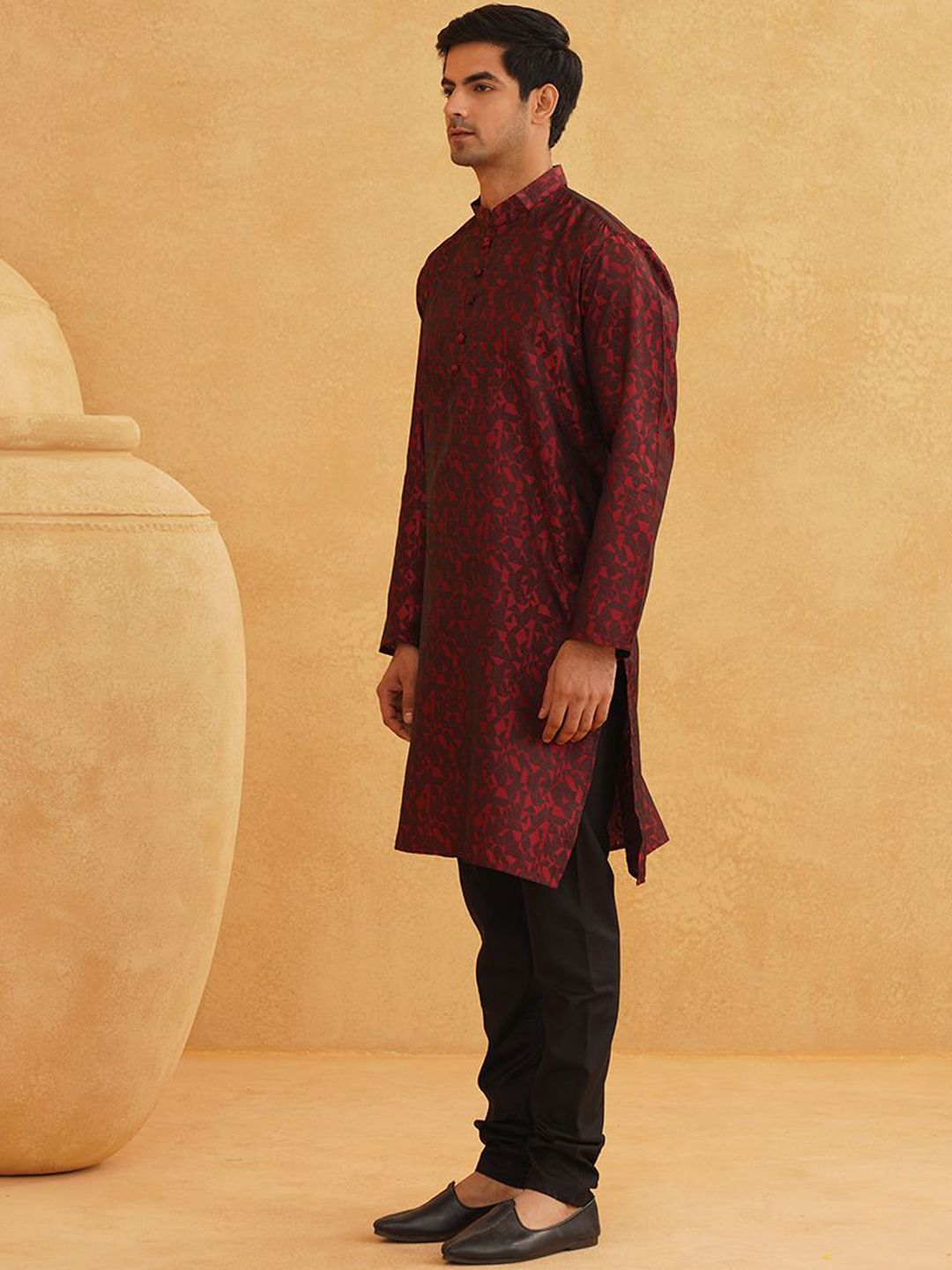 SOJANYA Rekaan Tenun Geometrik Kurta Lurus Biasa Dengan Churidar
