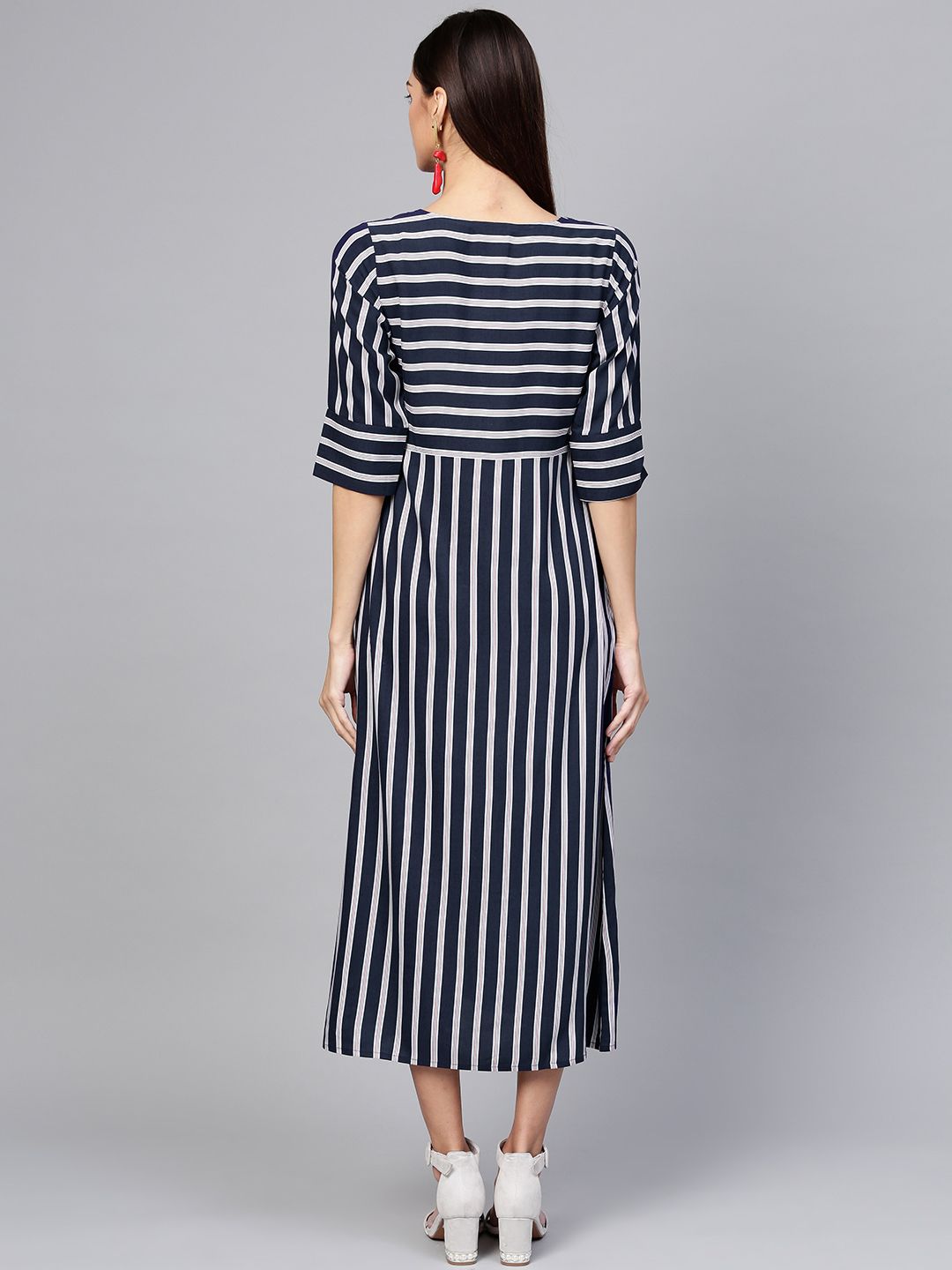 Gerua By Libas Women Navy Blue  White Striped A-Line Dress