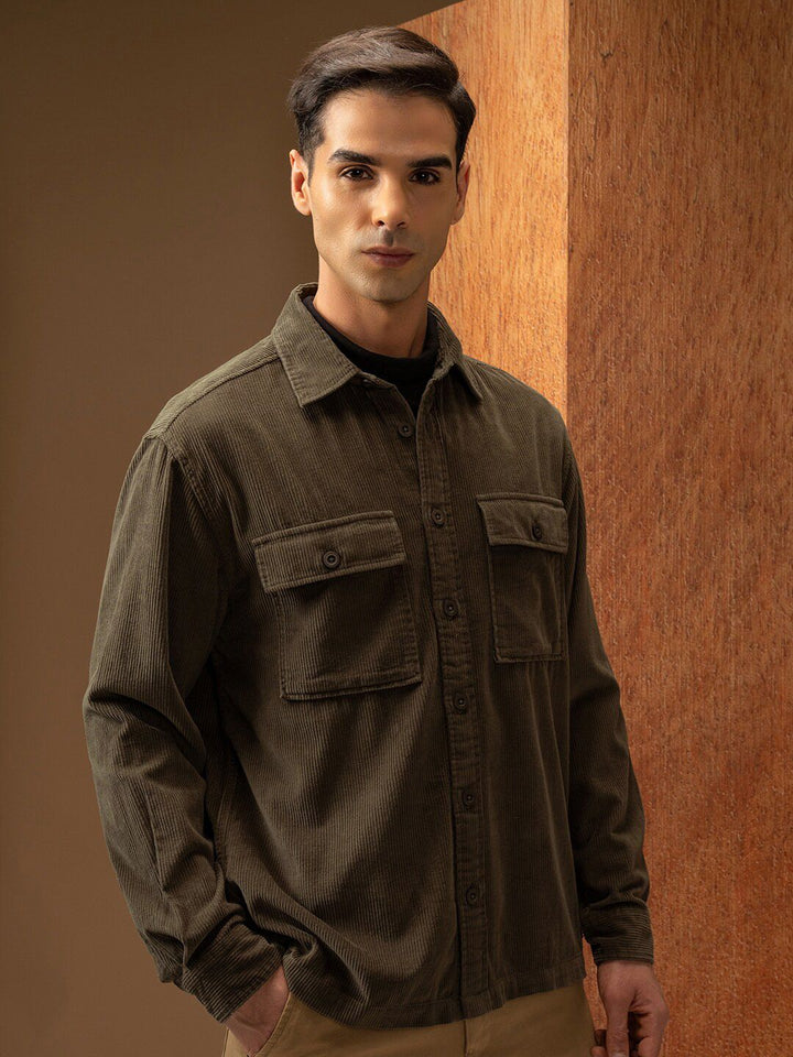 LOCOMOTIVE Oversized Corduroy Solid Utility Pocket Overshirt