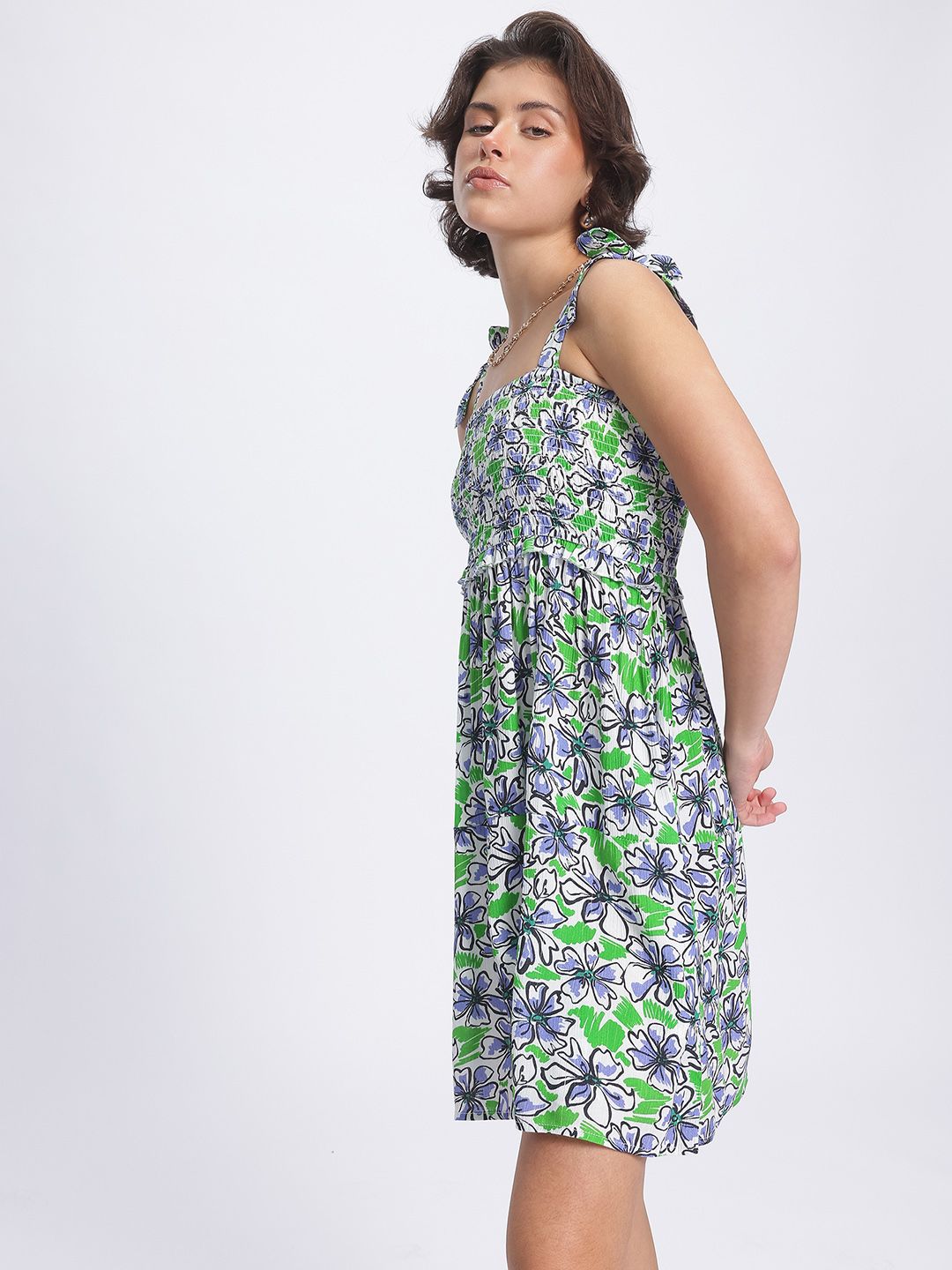 DressBerry Floral Frenzy Smocked A-Line Dress