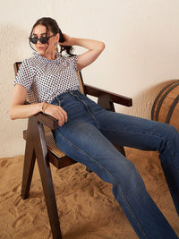 DENNISON Polka Dot Printed High Neck Crepe Top