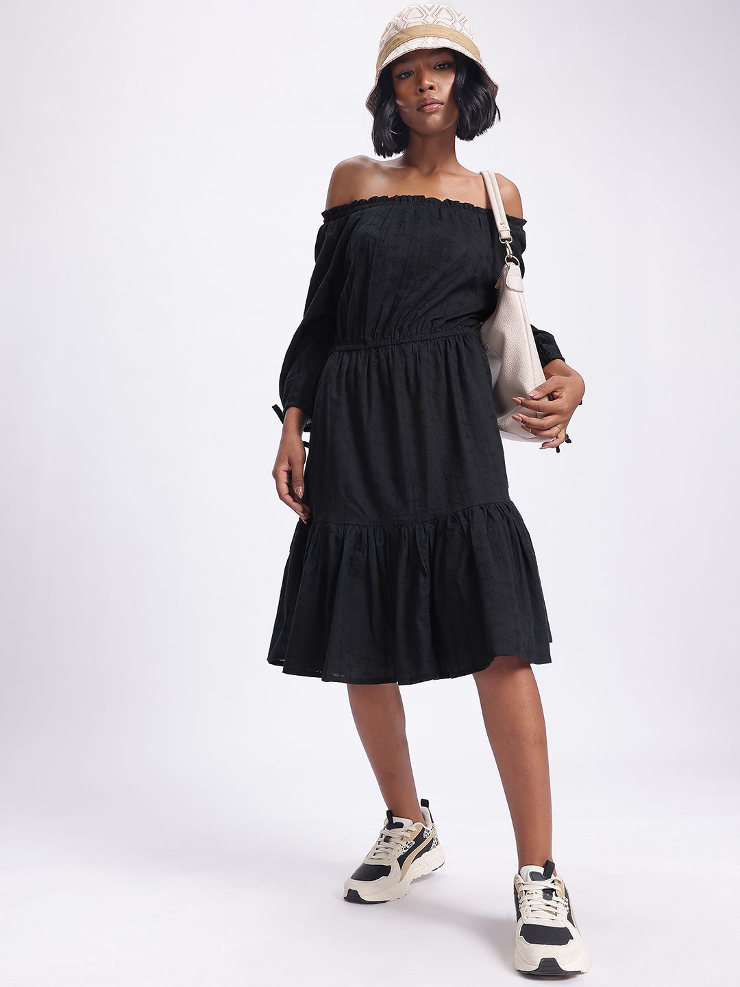 DressBerry Broderie Galore Off-Shoulder A-Line Midi Dress
