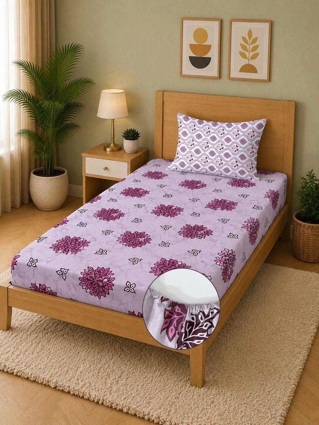 Moda Rapido X KLOTTHE Ungu & Bunga Putih 400 TC Cadar Bujang dengan 1 Sarung Bantal