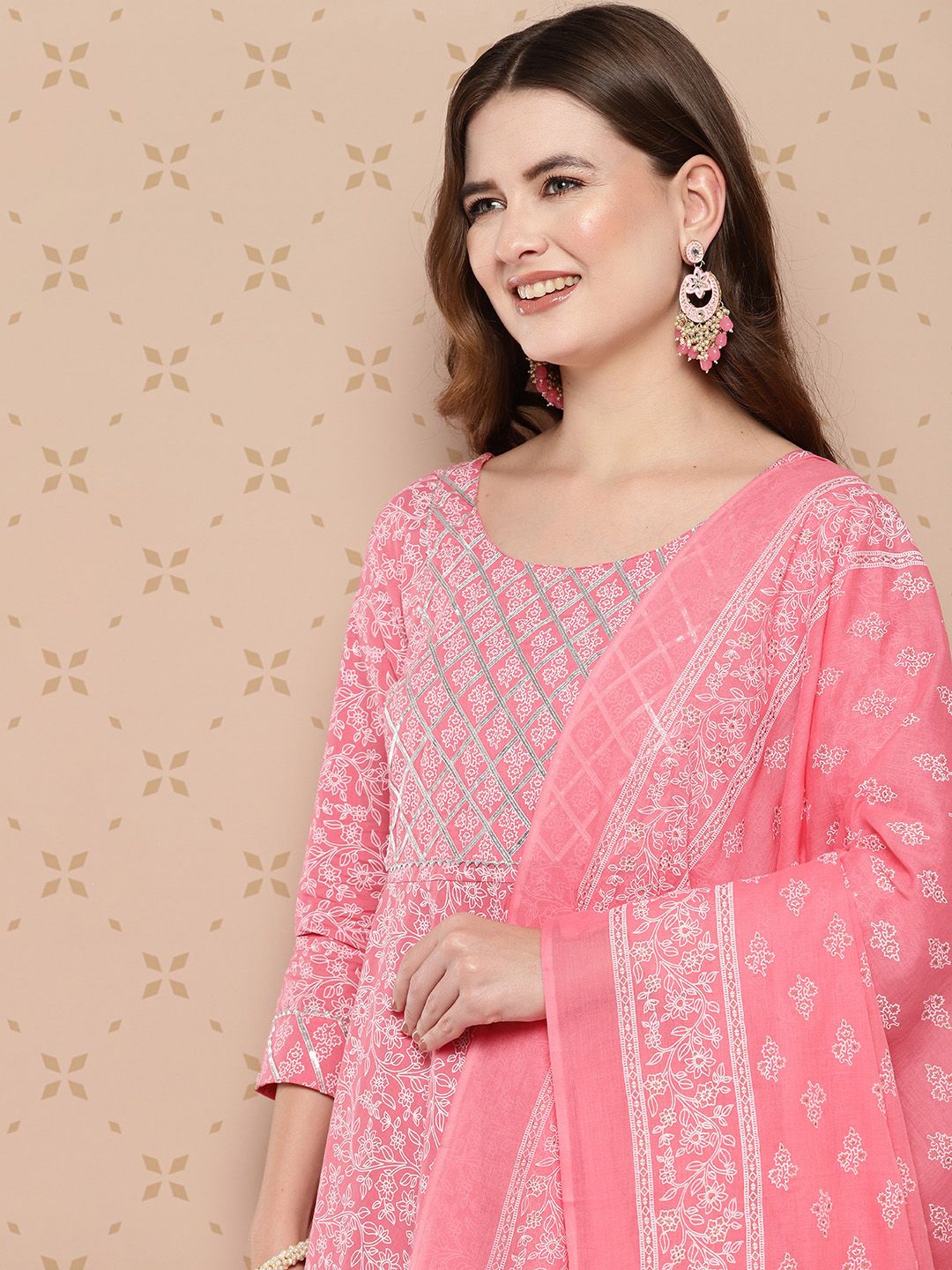 KALINI Pure Cotton Ethnic Motifs Printed Anarkali Kurta With Trousers & With Dupatta