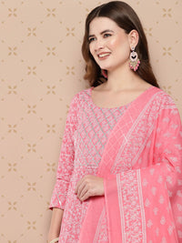 KALINI Pure Cotton Ethnic Motifs Printed Anarkali Kurta With Trousers & With Dupatta