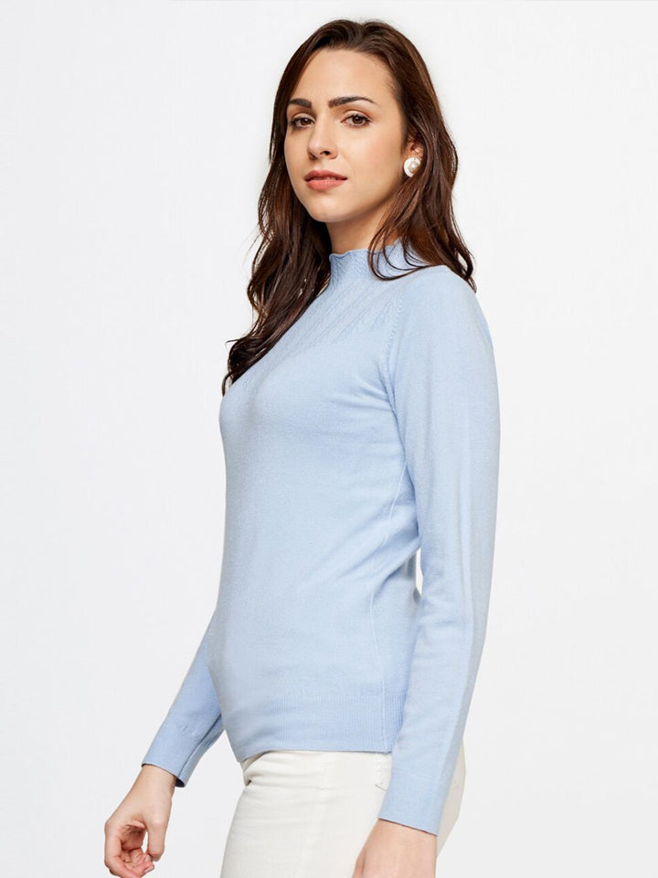 AND  Women Blue High neck Top