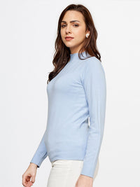 AND  Women Blue High neck Top