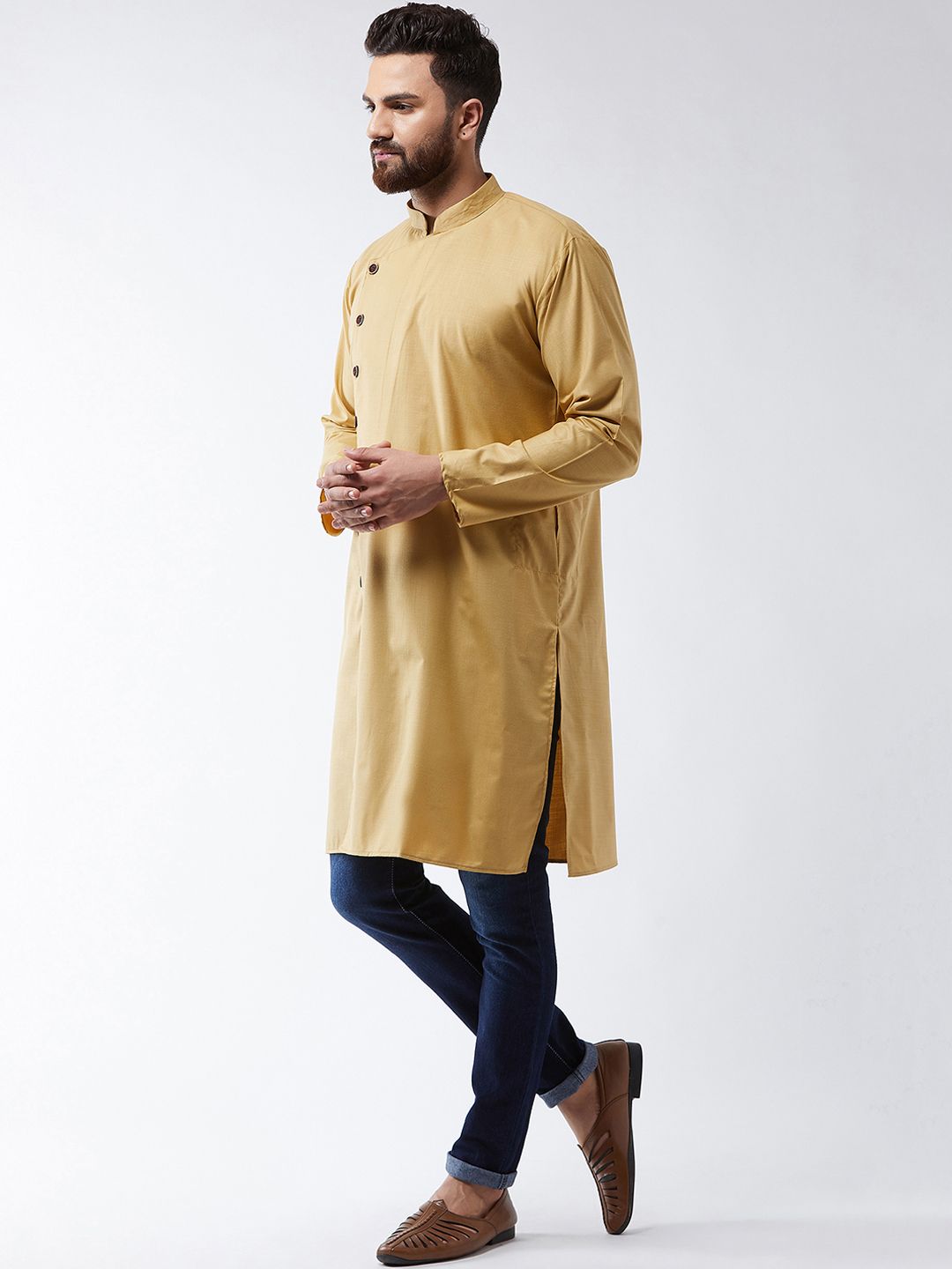 SOJANYA Kurta Lurus Pepejal Berwarna Emas Lelaki