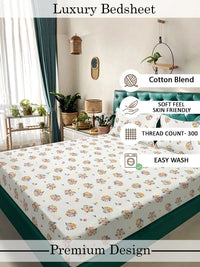 Moda Rapido X KLOTTHE Cream-Coloured Floral 300 TC King Bedsheet with 2 Pillow Covers