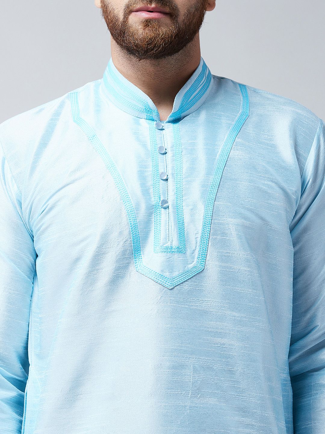 SOJANYA Men Turquoise Blue Woven Design Straight Kurta