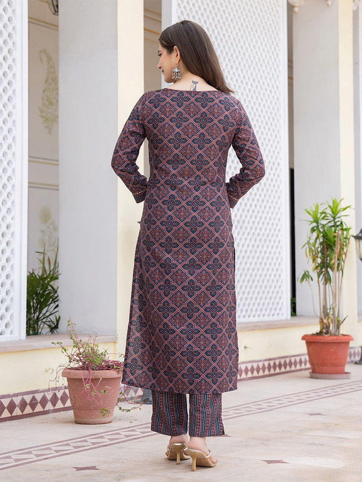 KALINI Ethnic Motifs Printed Regular Gotta Patti Straight Kurta with Trousers & Dupatta