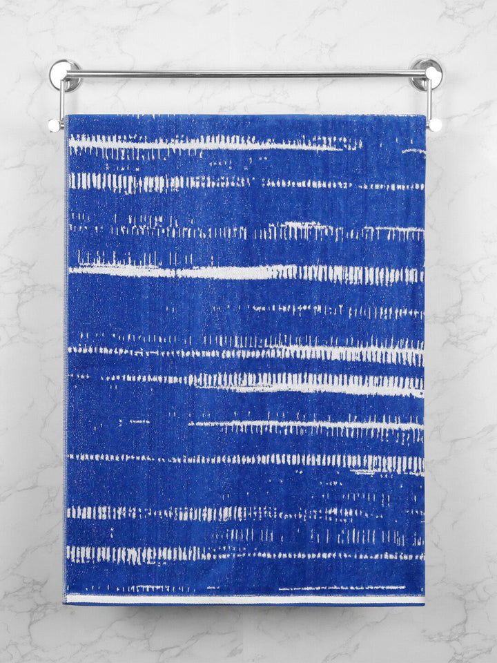 MYTRIDENT Blue & White Striped Printed Cotton 500 GSM Bath Towel