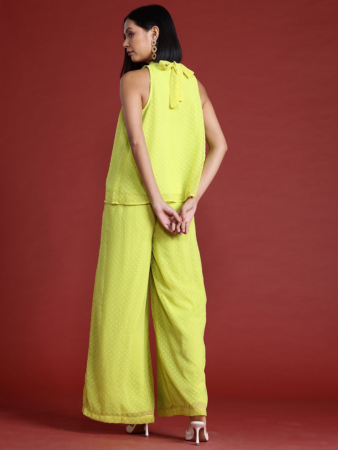 all about you Halter Neck Dobby Top with Parallel Trousers