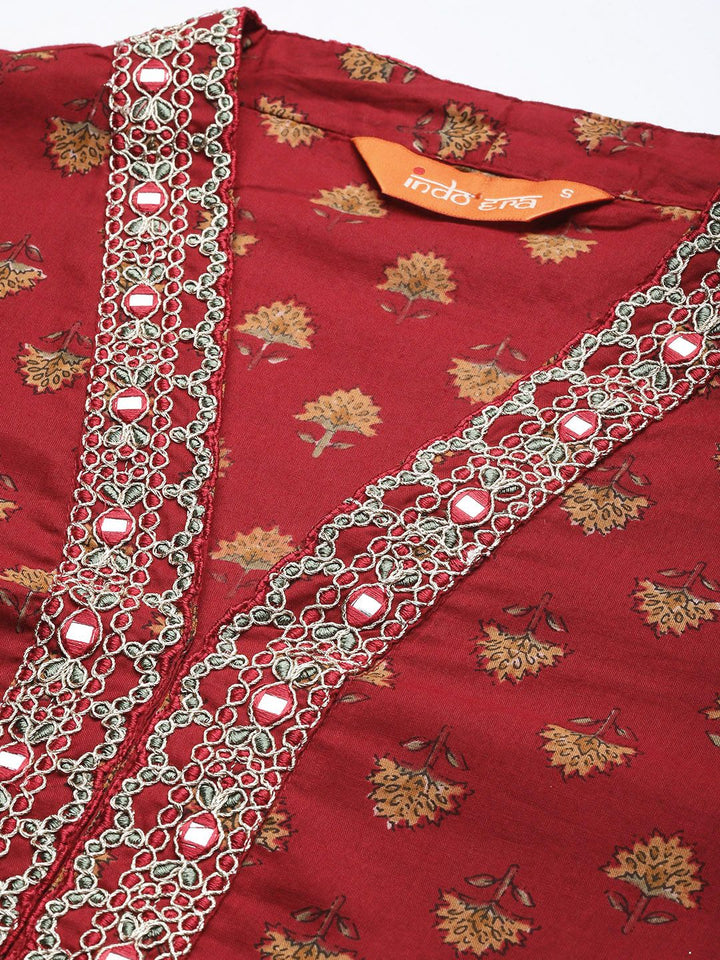 Indo Era Ethnic Motifs Embroidered Mirror Work Pure Cotton Kurta