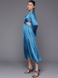 SASSAFRAS Women Blue Solid A-Line Midi Dress