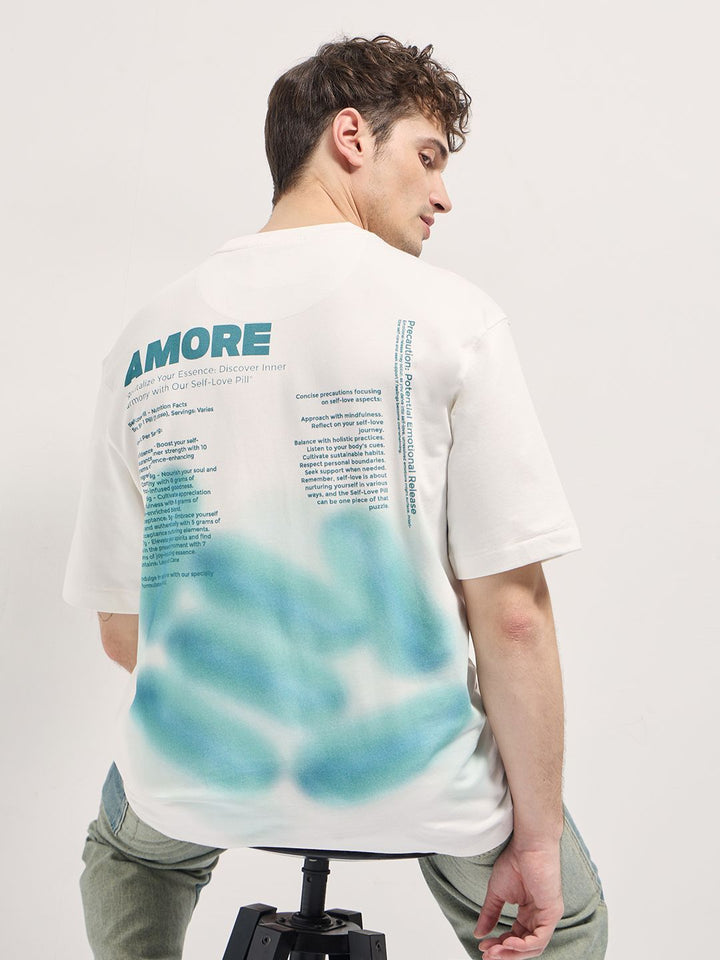 THE BEAR HOUSE Men Typography Printed Round Neck Cotton Oversized T-shirt