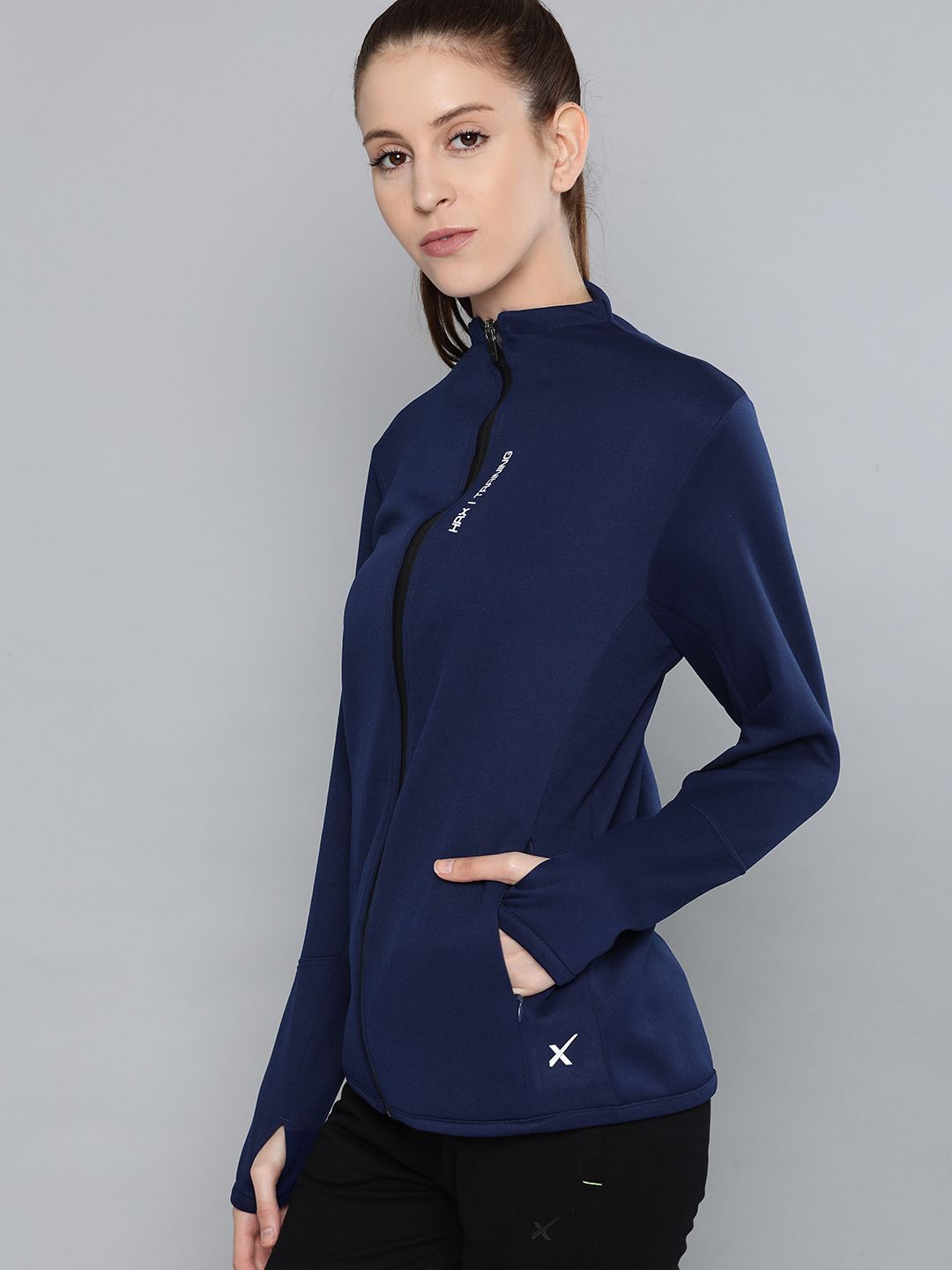 HRX by Hrithik Roshan Women Medieval Blue Solid Rapid-Dry Antimicrobial Training Jacket